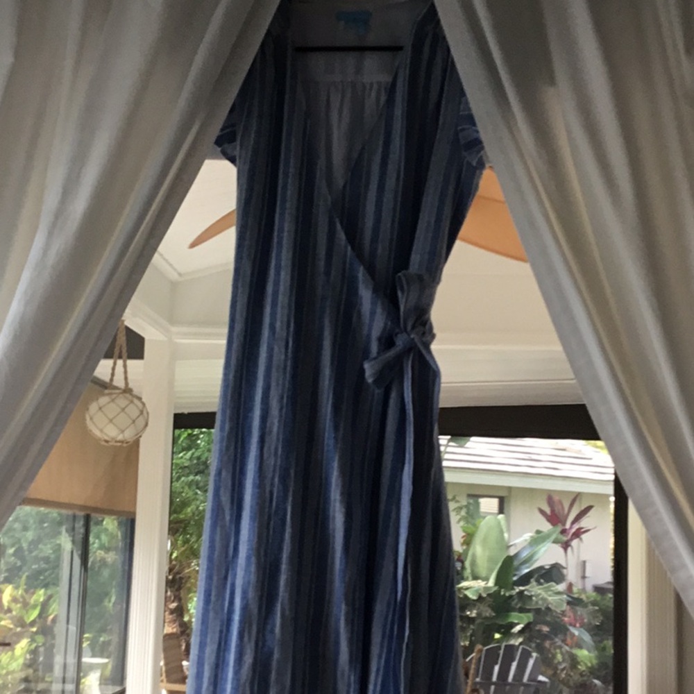 Draper James Blue Sleeveless Wrap Maxi Dress